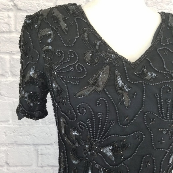 Adrianna Papell Boutique beaded back zipper vintage black top women's size PS - Picture 4 of 9